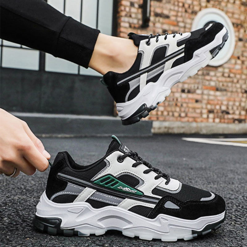 Black White Lace-up Sneakers Men Outdoor Breathable Csual Mesh Shoes Lightweight Running Sports Shoes